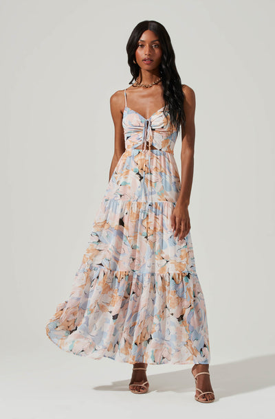 Brandy Floral Cinched Front Cutout Maxi Dress
