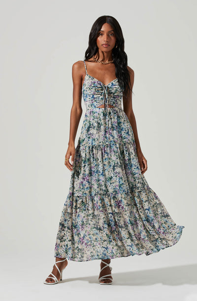 Brandy Floral Cinched Front Cutout Maxi Dress