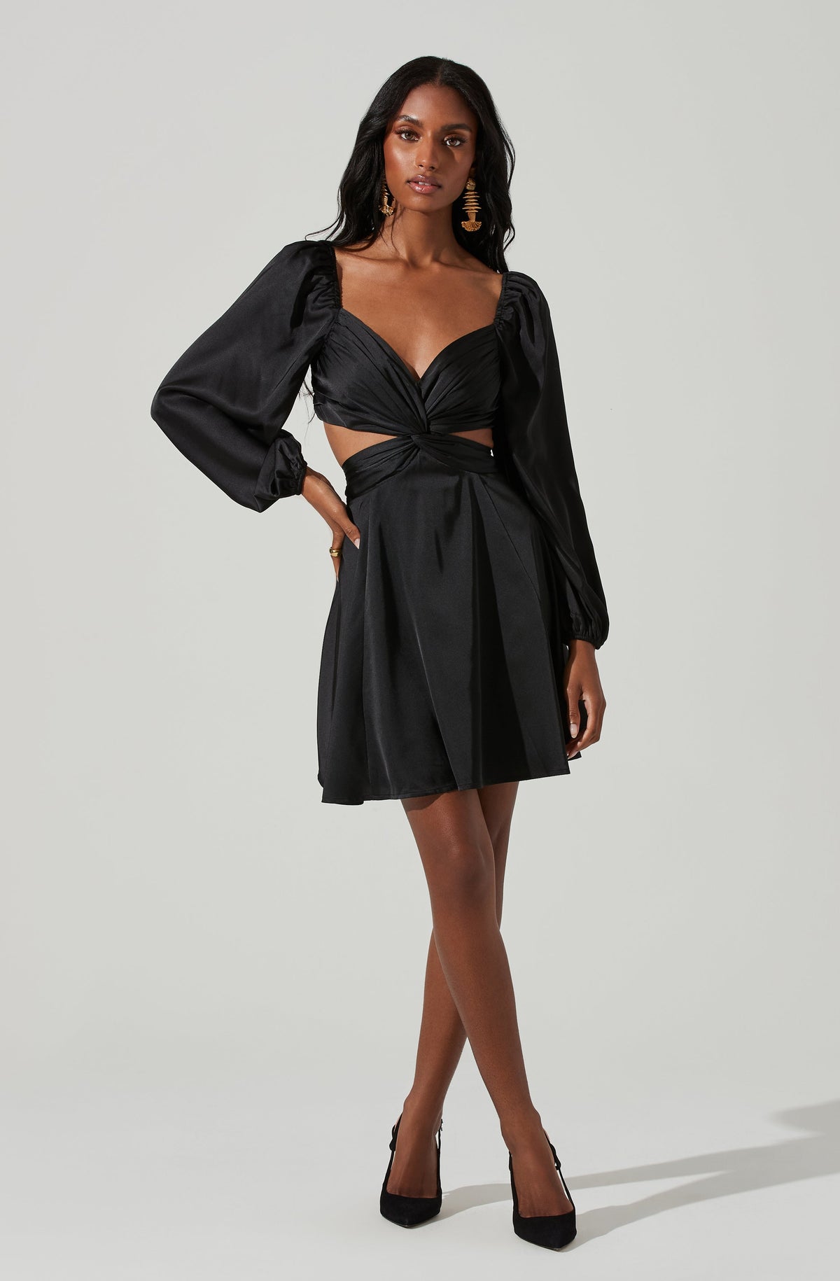Black Rhinestone Cutout Long Sleeve Mini Dress | Womens | X-Large (Available in L) | 100% Polyester | Lulus