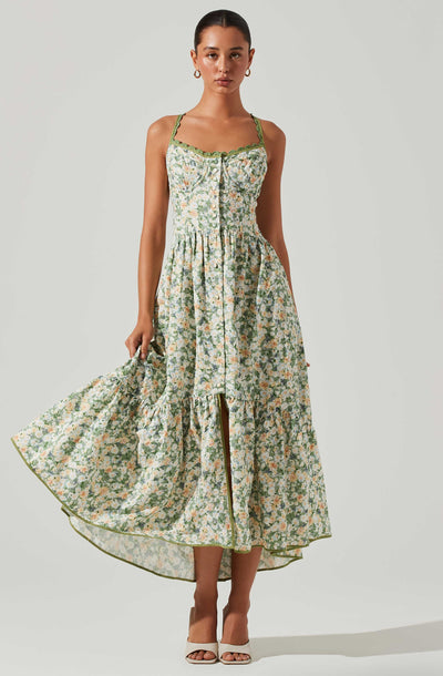 Champagne and Petals Floral Eyelet Midi Dress main image 0
