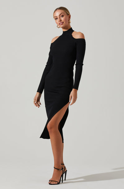 Isara Sweater Choker Shoulder Cutout Midi Dress