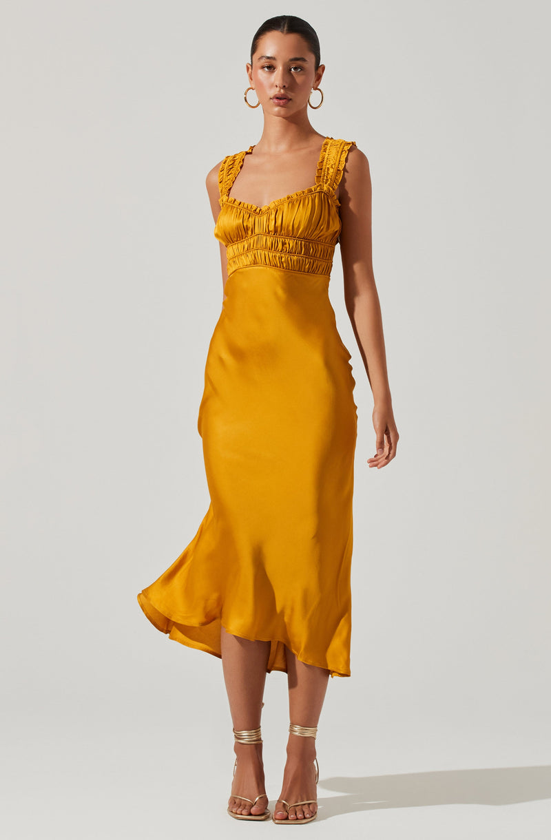 Yellow Sweetheart Neck Dress - This dress is bold, retro, and fashionable, making it a must-have. It comes with an enticing sweetheart neckline. Put together an elegant look, wearing this dress with a pair of pumps and accessorizing with a shoulder bag.