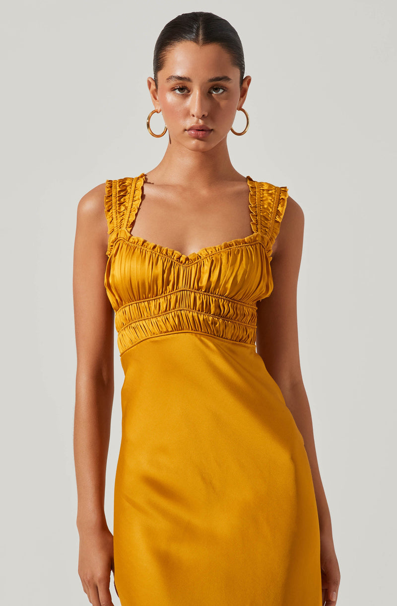 Yellow Sweetheart Neck Dress - This dress is bold, retro, and fashionable, making it a must-have. It comes with an enticing sweetheart neckline. Put together an elegant look, wearing this dress with a pair of pumps and accessorizing with a shoulder bag.