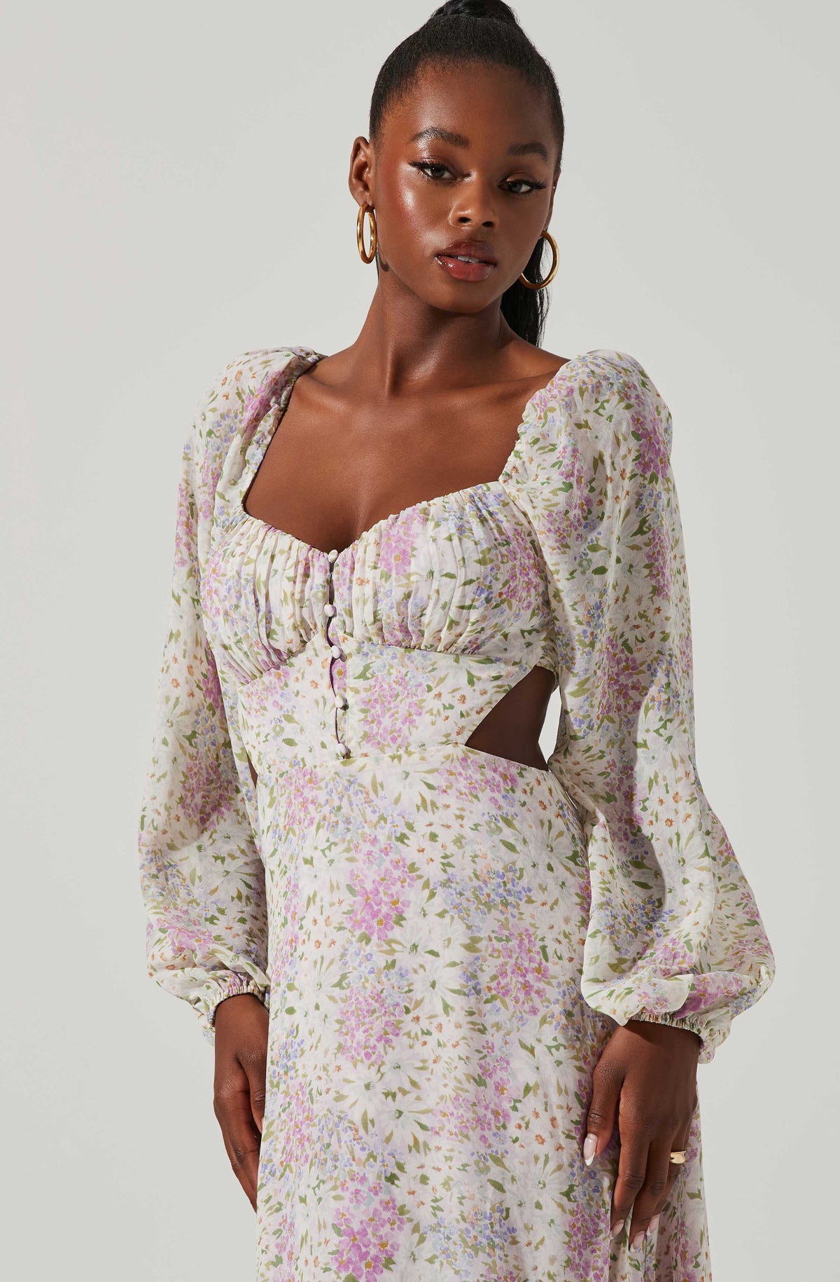 Astr the label floral long sleeve midi dress cheap