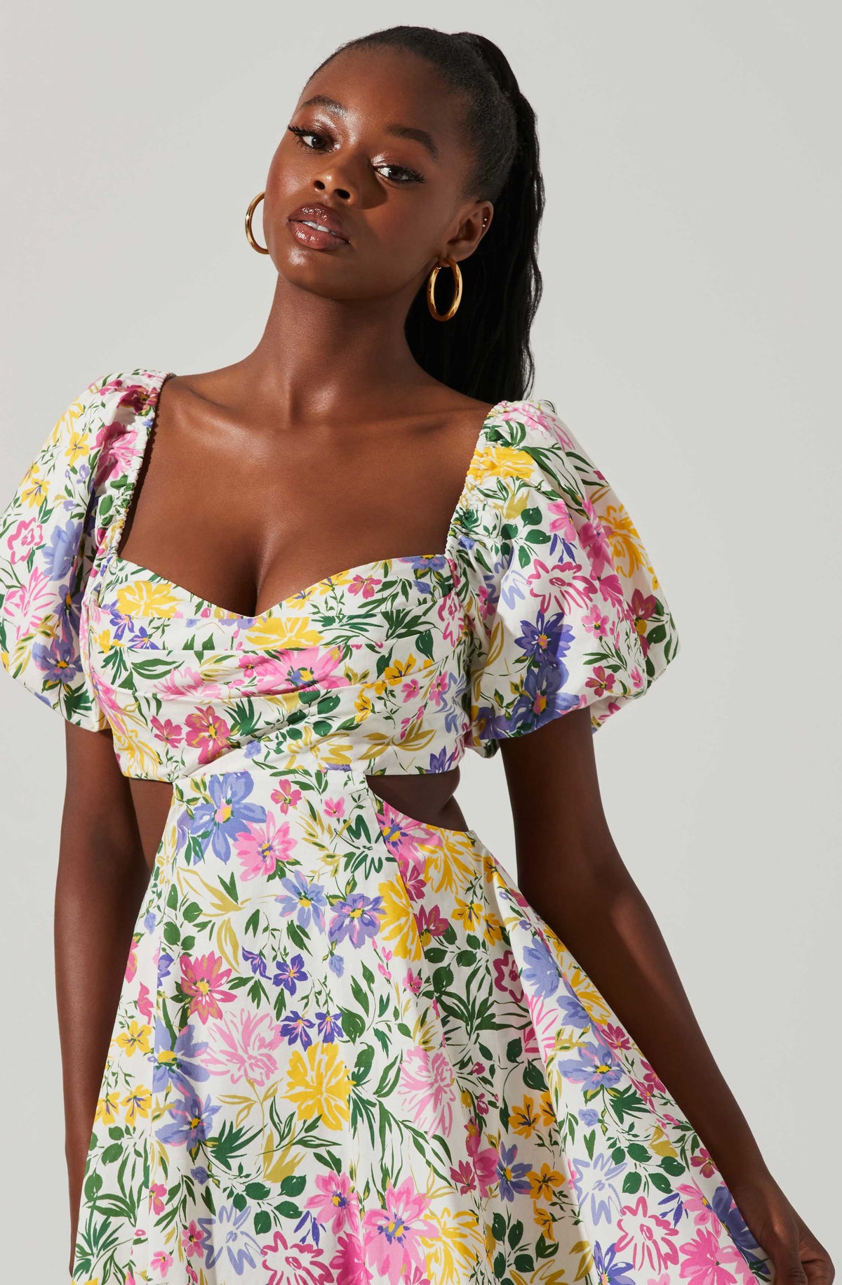 Clarita Floral Cutout Puff Sleeve Mini Dress – ASTR The Label