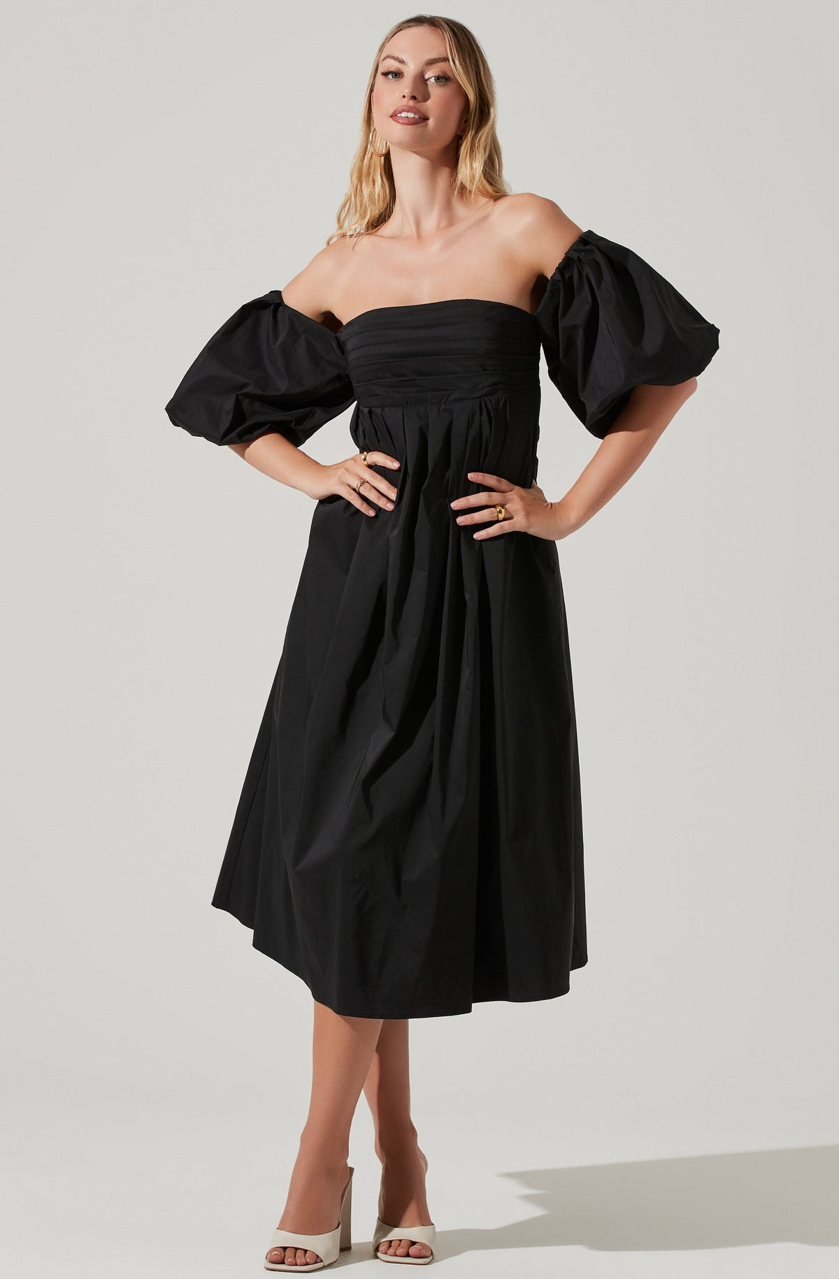 Carlin Off Shoulder Puff Sleeve Midi Dress – ASTR The Label