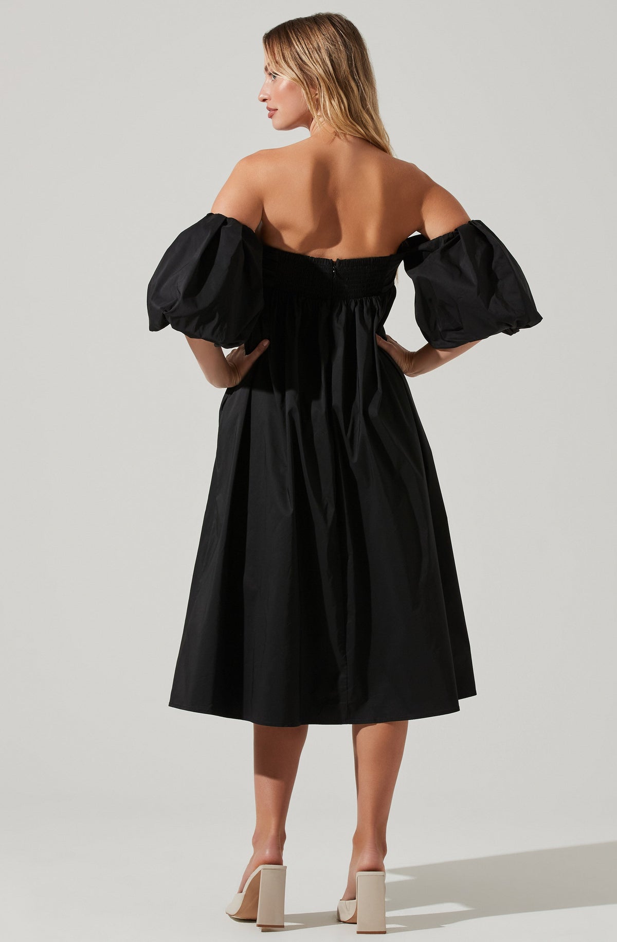 Carlin Off Shoulder Puff Sleeve Midi Dress – ASTR The Label