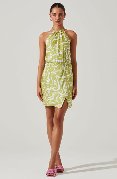 Quinta Retro Floral Halter Mini Dress