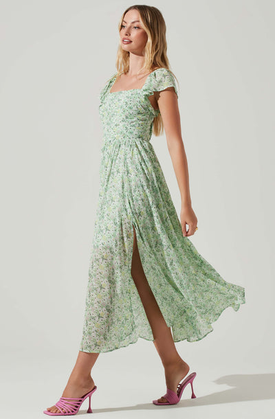 Luisa Floral Flutter Sleeve Midi Dress