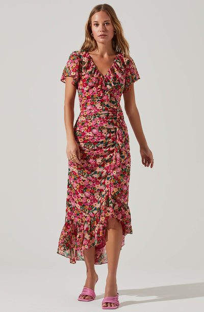 Vilma Floral Ruched Midi Dress – ASTR The Label