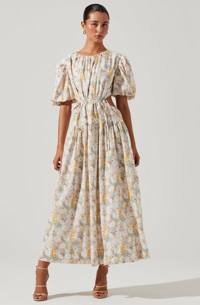 Shelby Floral Puff Sleeve Open Back Maxi Dress
