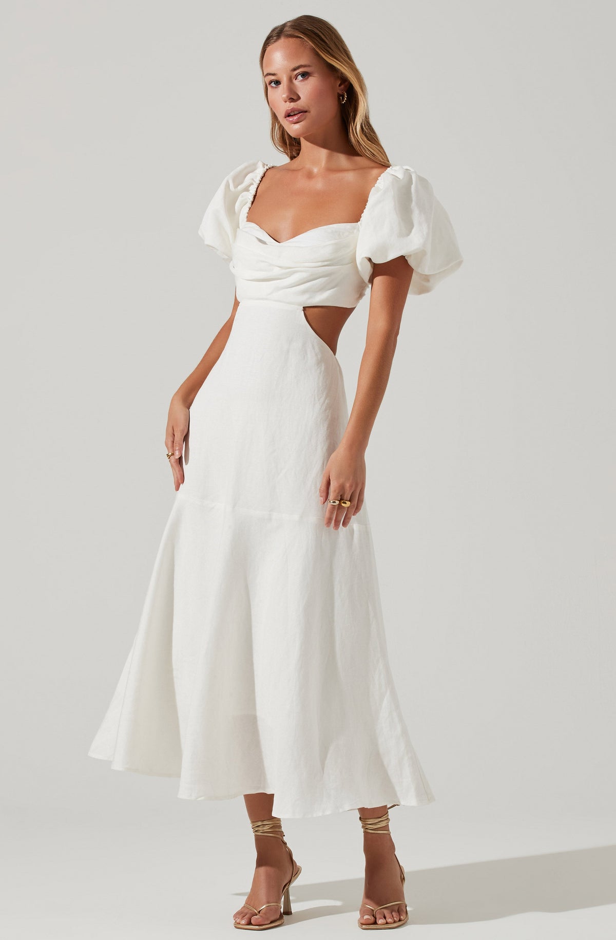 Winley Puff Sleeve Cutout Midi Dress – ASTR The Label