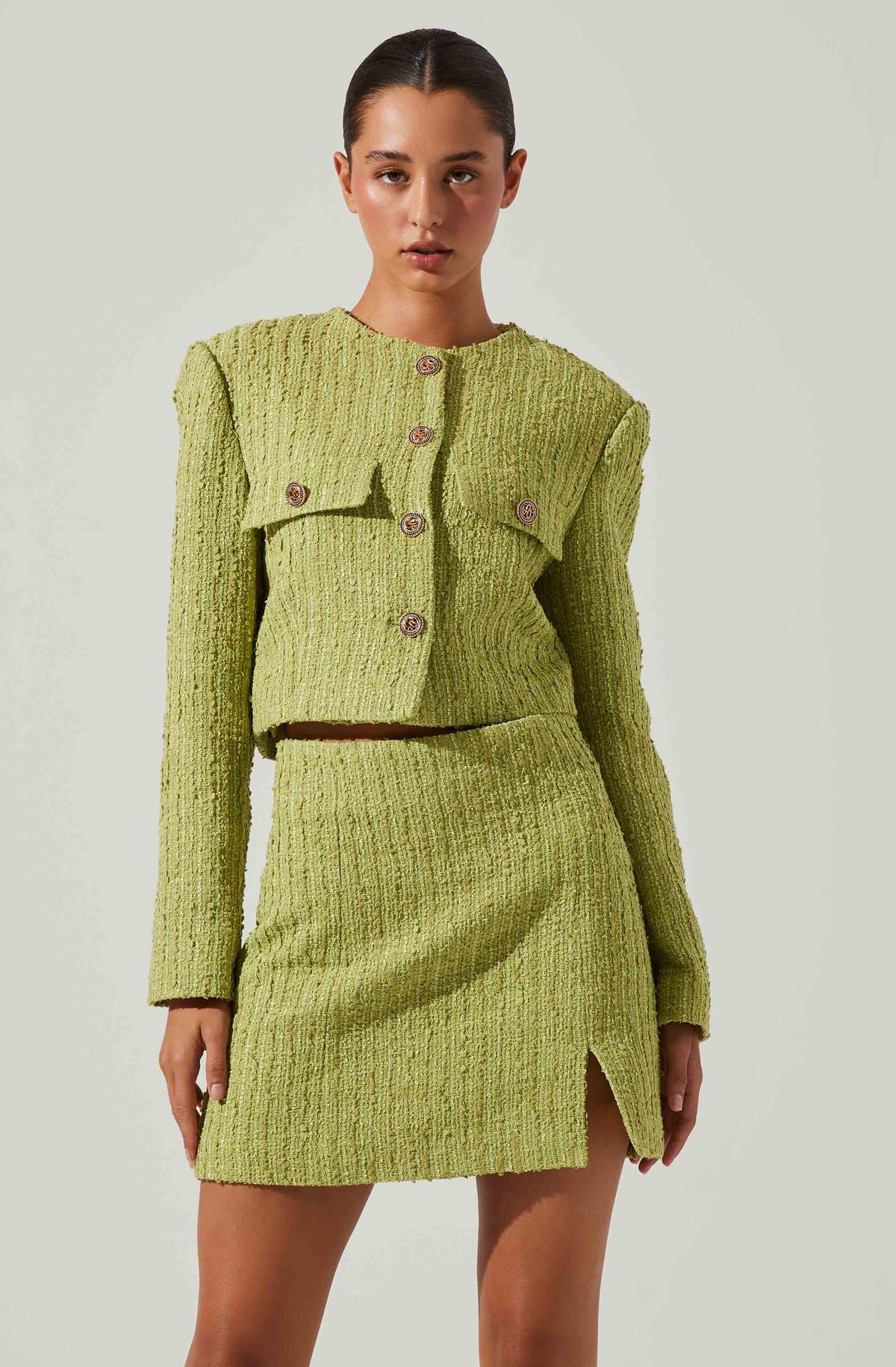 Astr The Label | Covina Tweed Mini Skirt | Size Xs | Celery