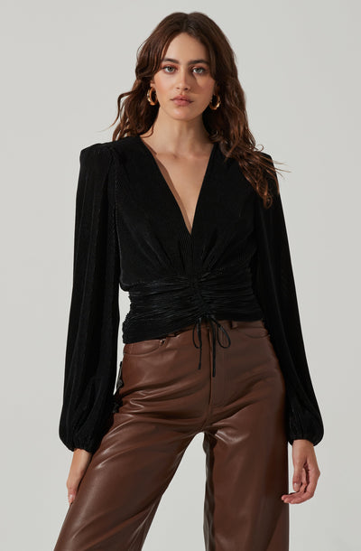 Braydon Pleated Ruched Front Long Sleeve Top