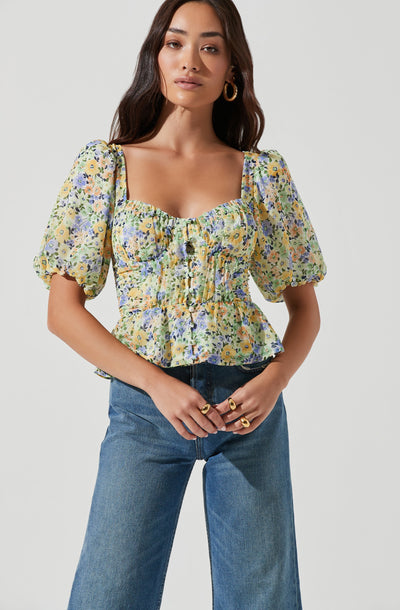 Clairemont Floral Puff Sleeve Peplum Top