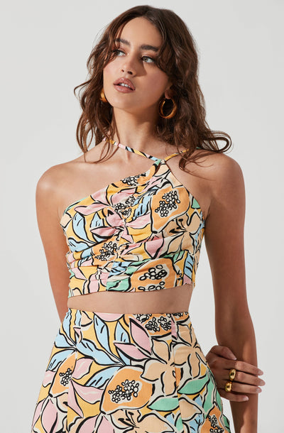 Covina Tropical Print One Shoulder Crop Top
