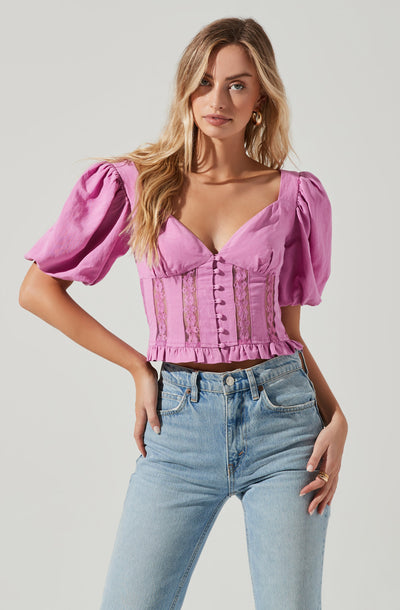 Forever Yours Lace Trimmed Puff Sleeve Top