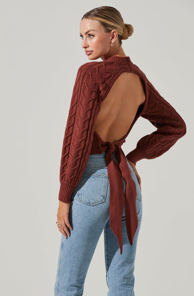 Inez Cable Knit Open Back Sweater
