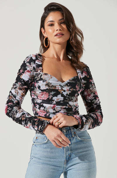 Erica Floral Ruched Long Sleeve Top