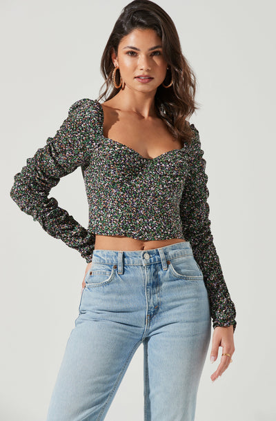 Livie Floral Ruched Sleeve Top