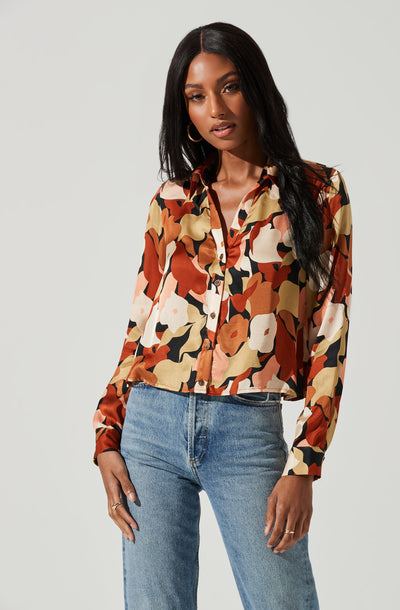 Yesenia Abstract Print Button Down Top