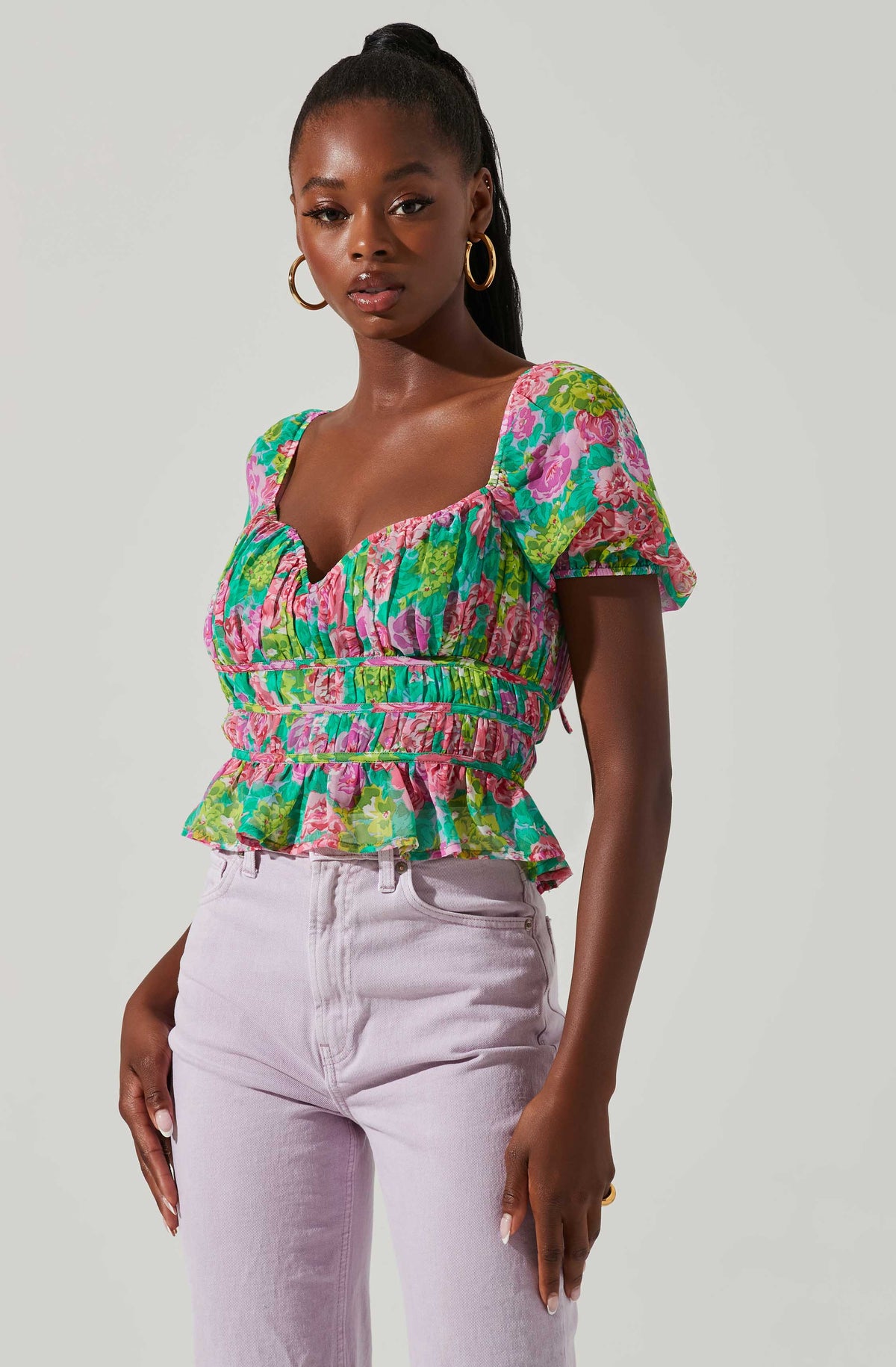 Leigh Floral Pleated Puff Sleeve Top – ASTR The Label