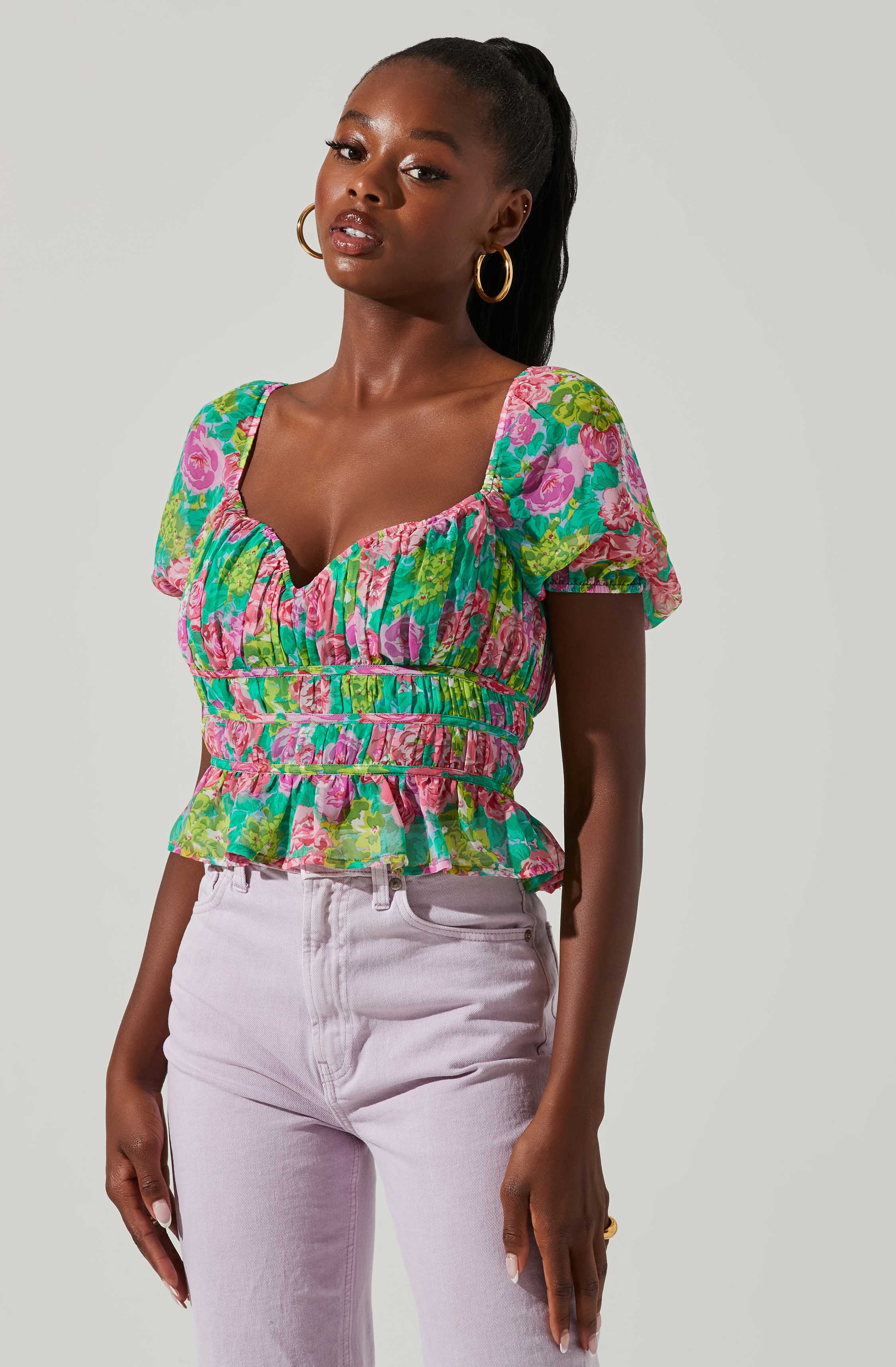 Leigh Floral Pleated Puff Sleeve Top – ASTR The Label