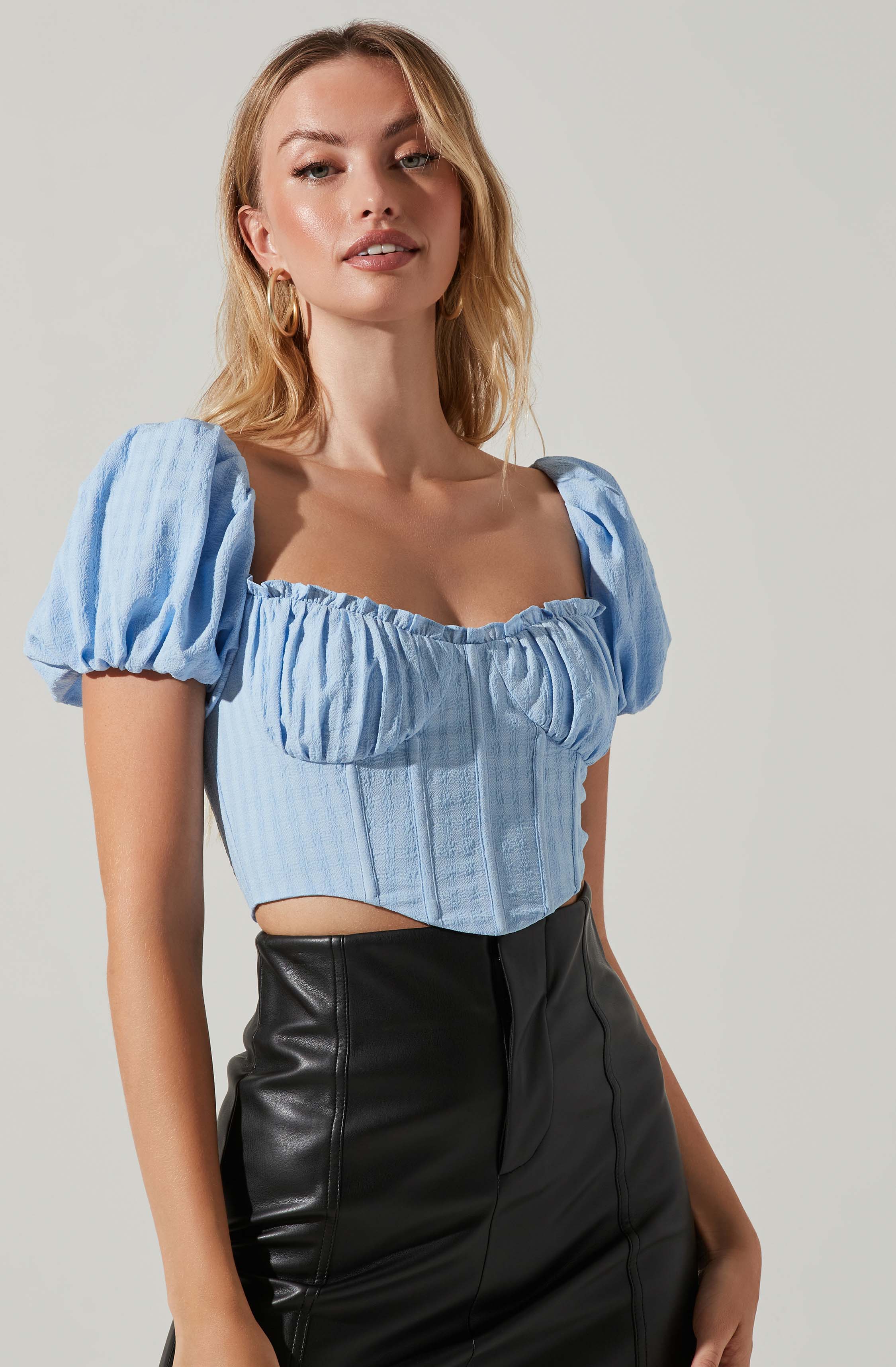 Paola Sweetheart Bustier Puff Sleeve Top - Blue / XS