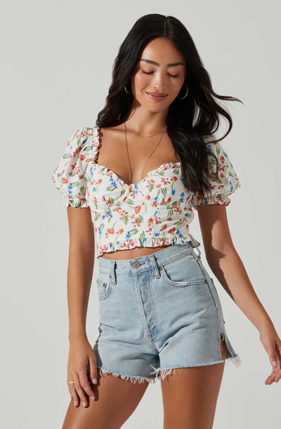 Feronia Floral Sweetheart Puff Sleeve Top