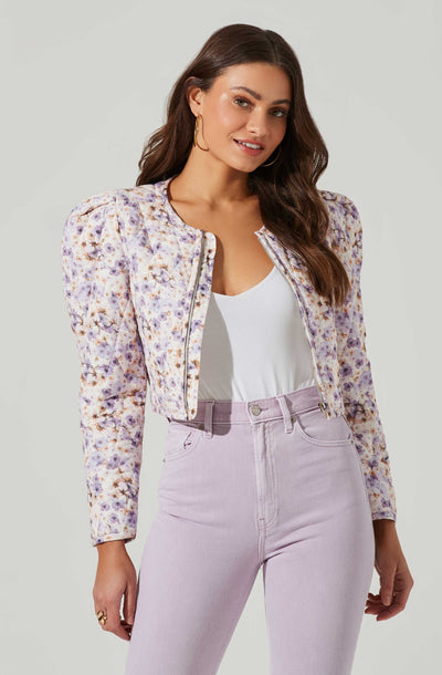 Brea Floral Quilted Cropped Puff Sleeve Jacket