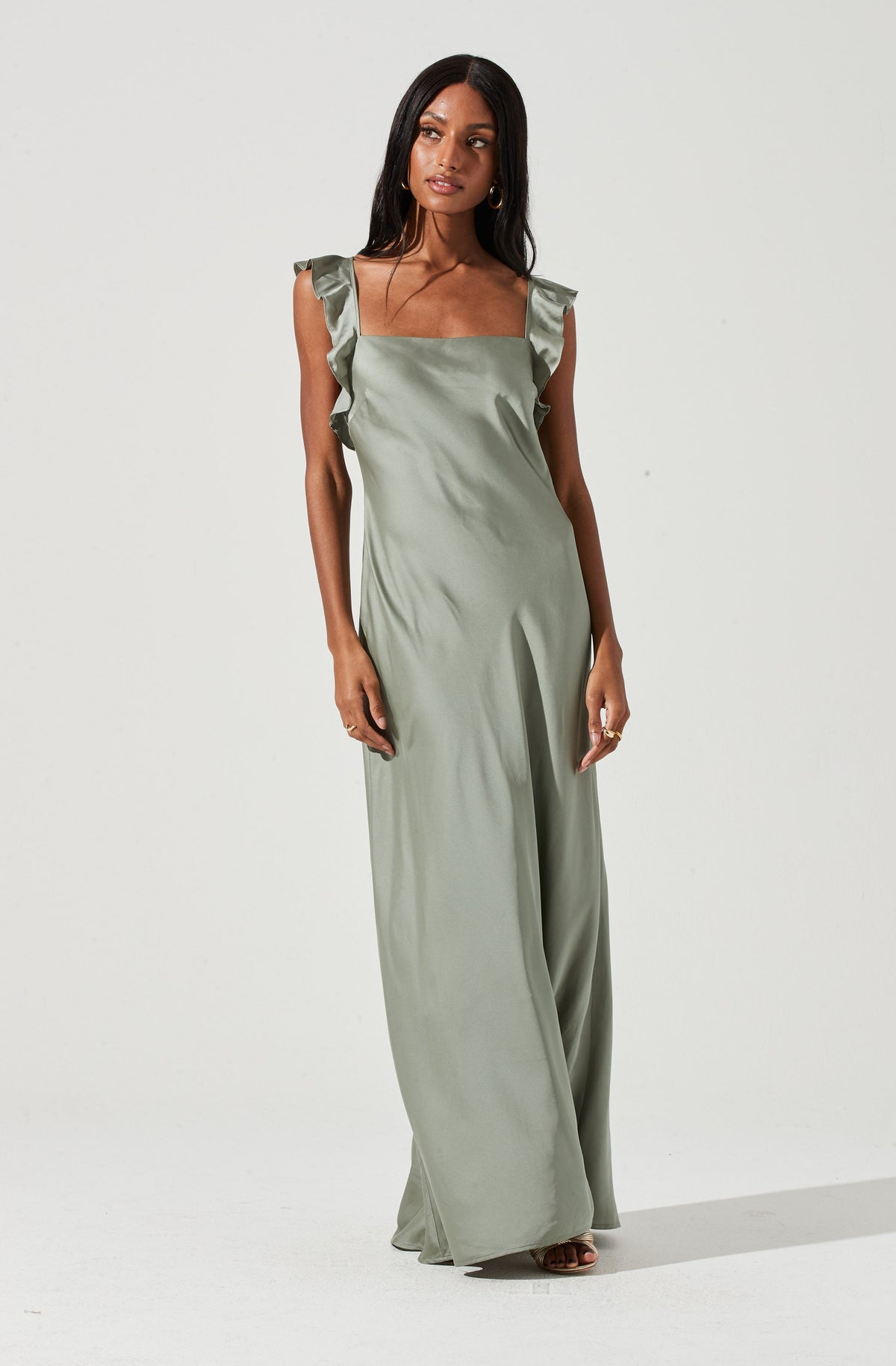 Bryna Ruffle Strap Satin Maxi Dress – ASTR The Label