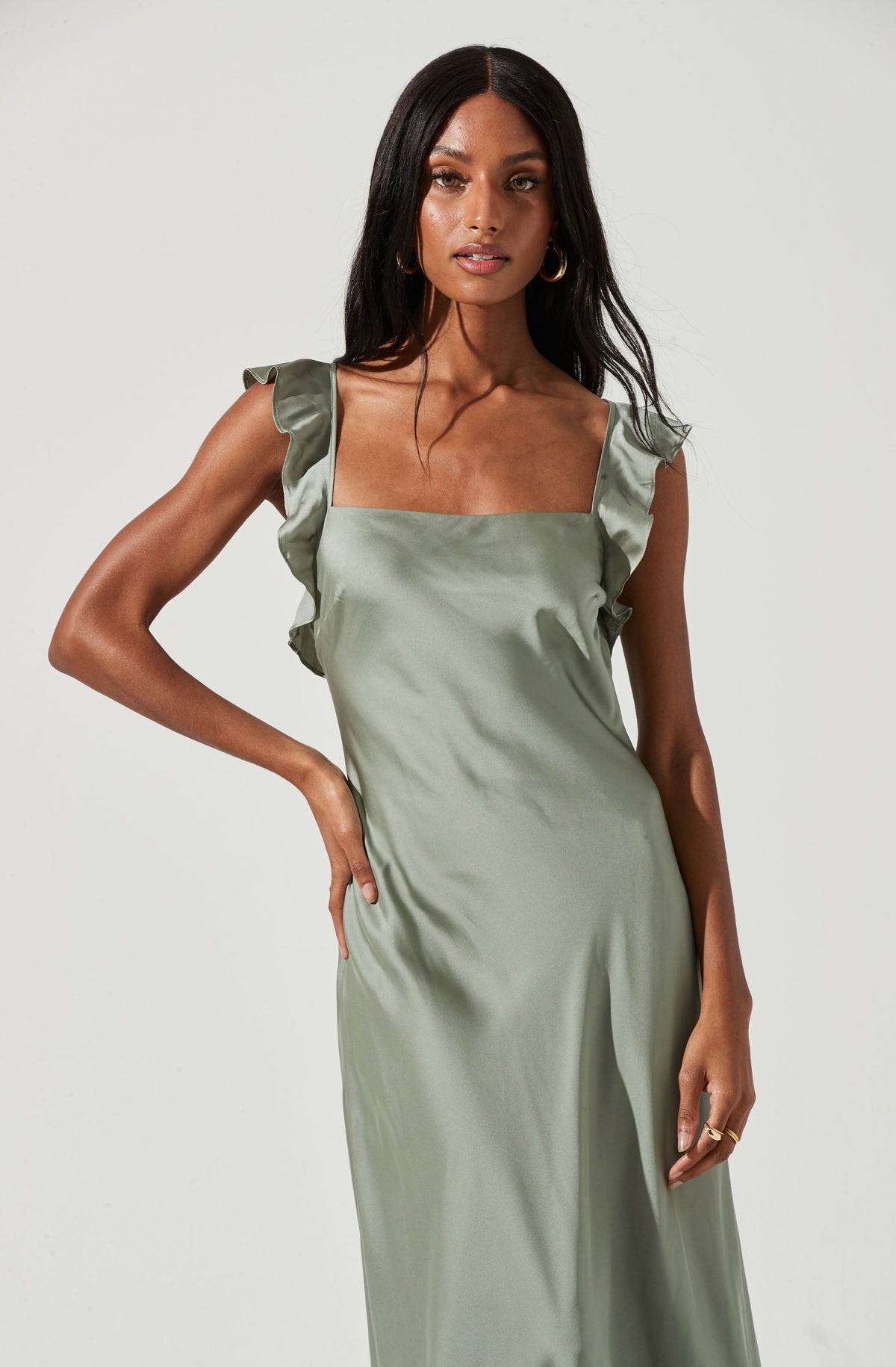 Bryna Ruffle Strap Satin Maxi Dress – ASTR The Label