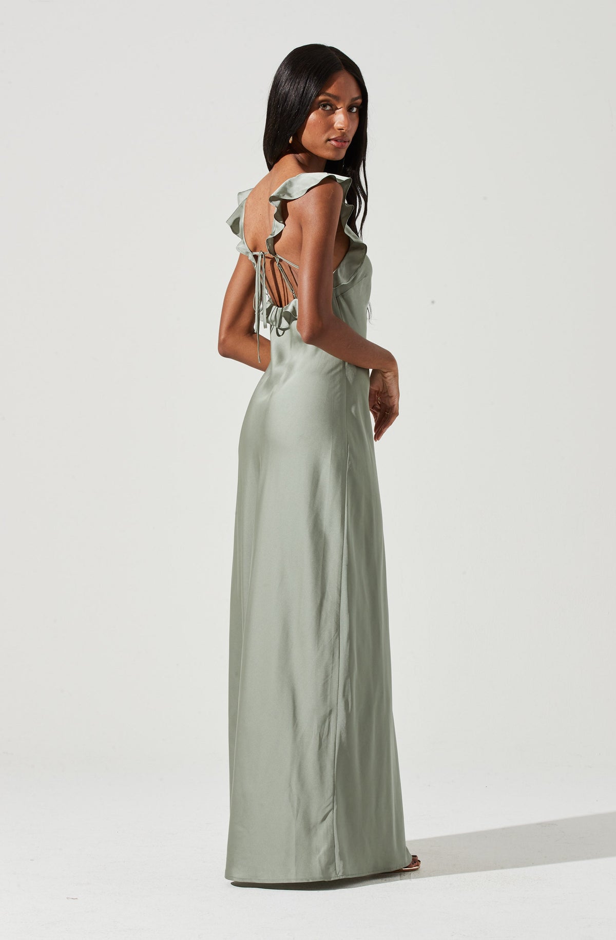Bryna Ruffle Strap Satin Maxi Dress – ASTR The Label