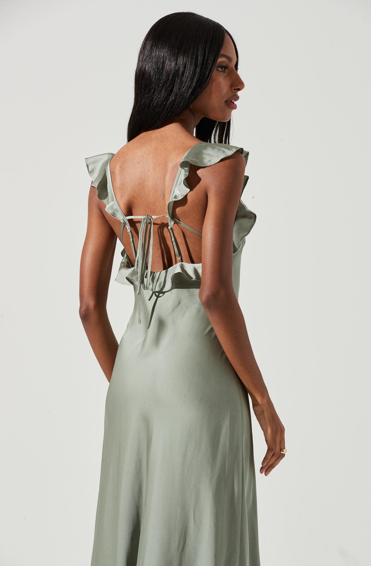 Bryna Ruffle Strap Satin Maxi Dress – ASTR The Label