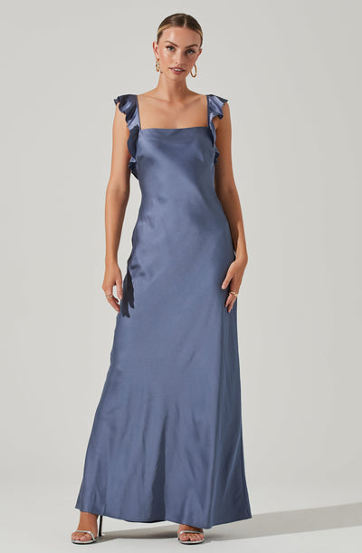 Bryna Ruffle Strap Satin Maxi Dress