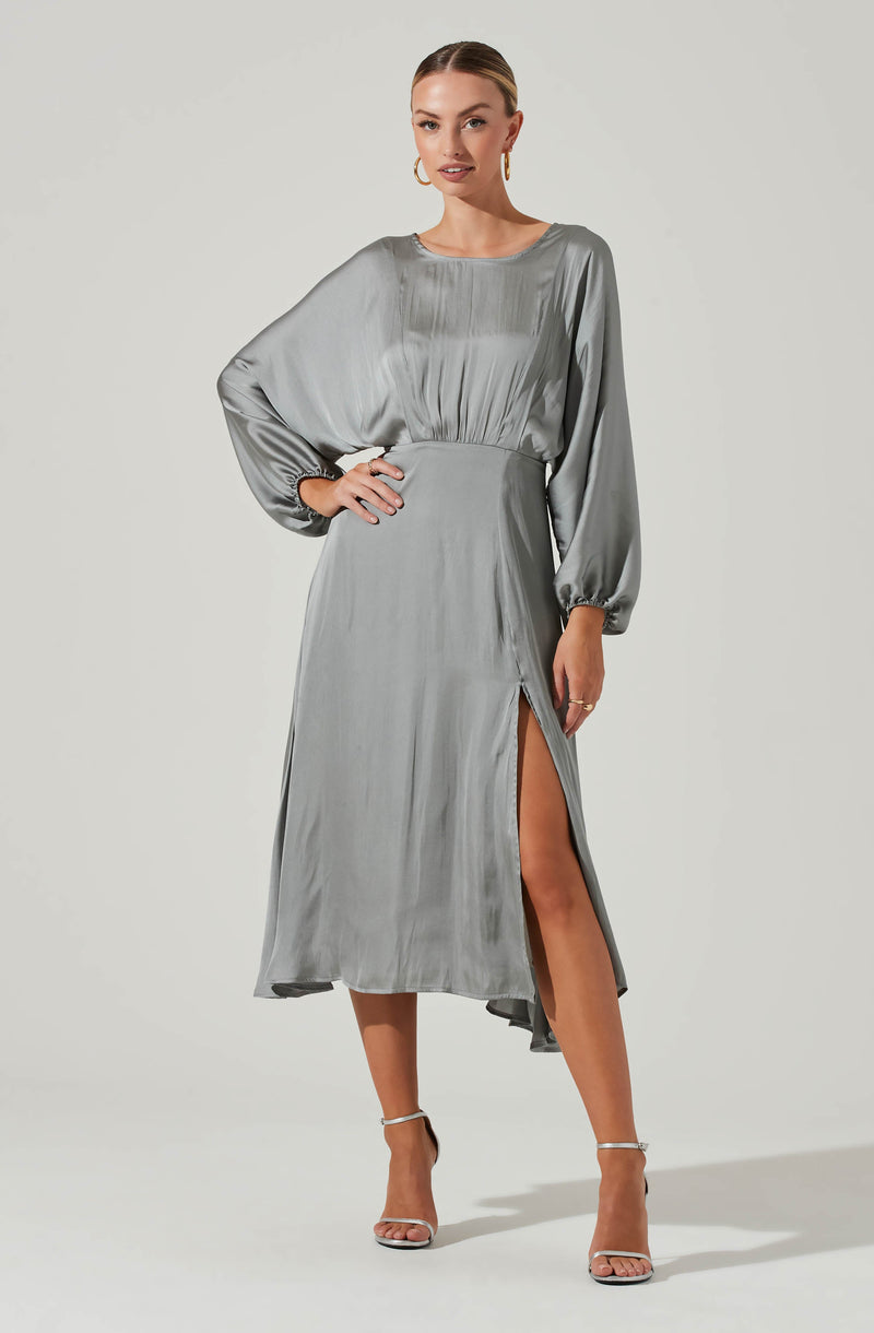 Grey Crewneck Flare Dress - This punk-inspired dress is a bold style statement. It showcases a round neckline.