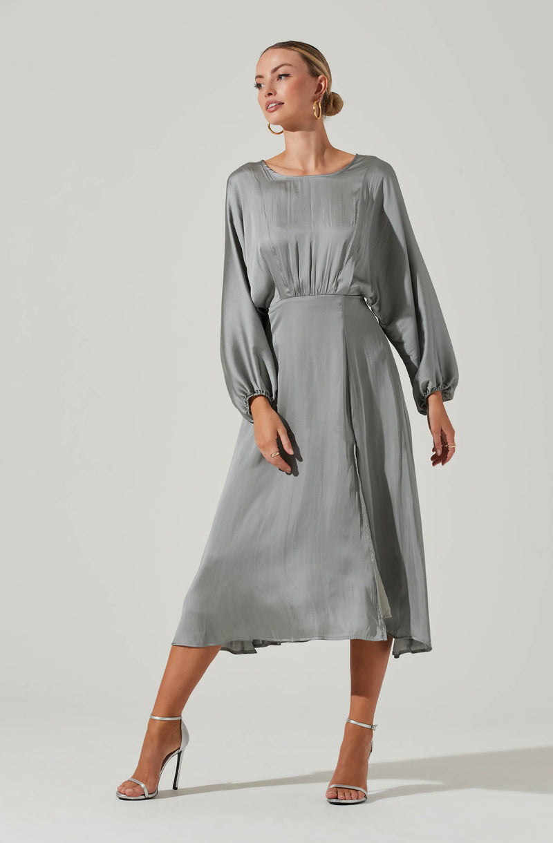 Grey Crewneck Flare Dress - This punk-inspired dress is a bold style statement. It showcases a round neckline.