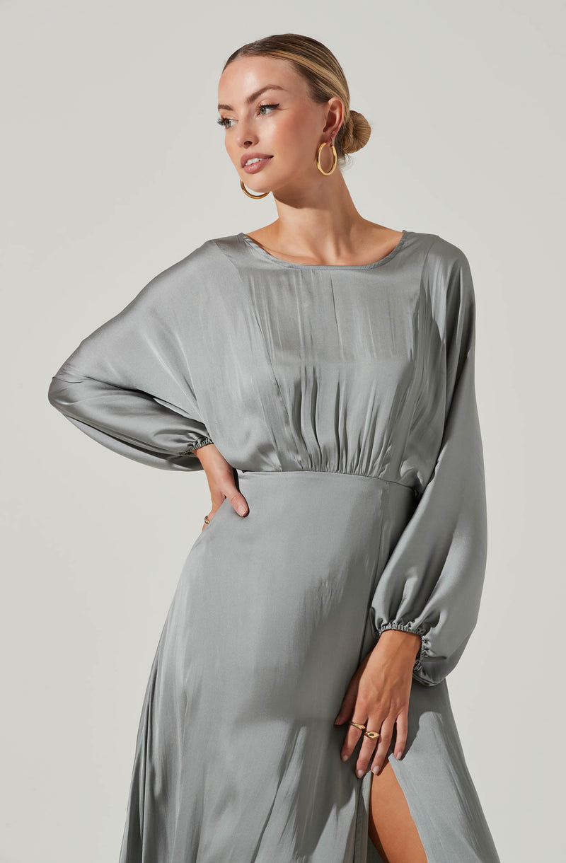 Grey Crewneck Flare Dress - This punk-inspired dress is a bold style statement. It showcases a round neckline.