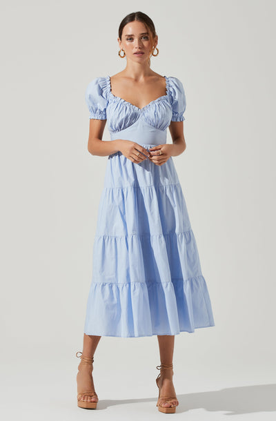 Short Sleeve Cinched Bust Midi Dress