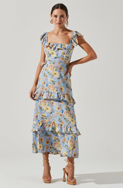 Lysette Floral Ruffle Cutout Maxi Dress