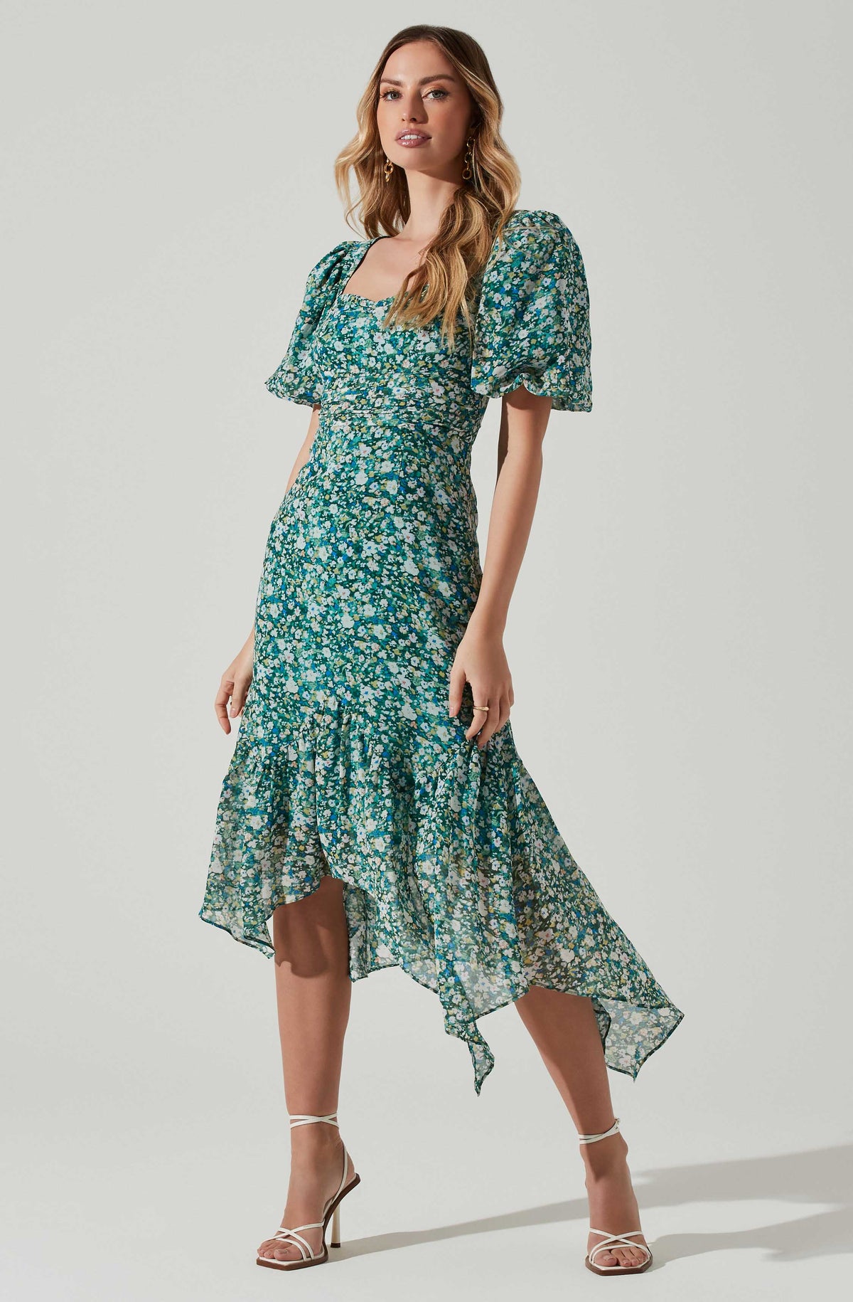 Floral Short Sleeve Asymmetrical Hem Midi Dress – ASTR The Label