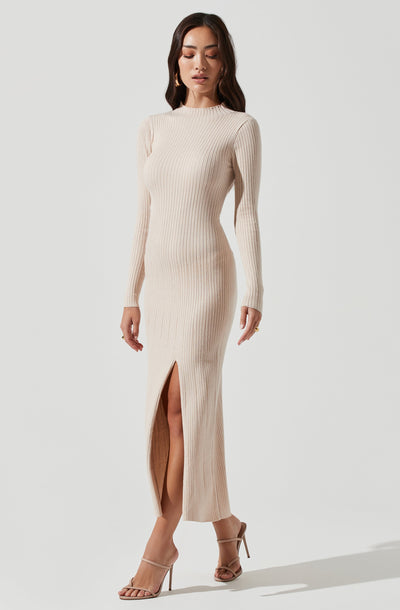 long sleeve sweater dress with slit Taupe Side Slit Maxi Sweater Dress PinkBlush