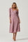 Puff Sleeve V Neck Back Cutout Midi Dress