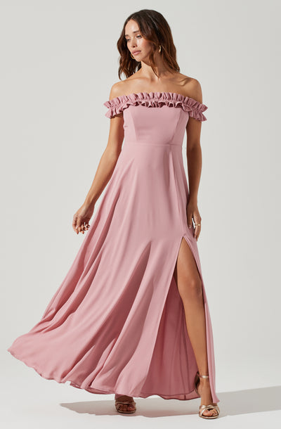 Venetia Off Shoulder Ruffle Trim Maxi Dress