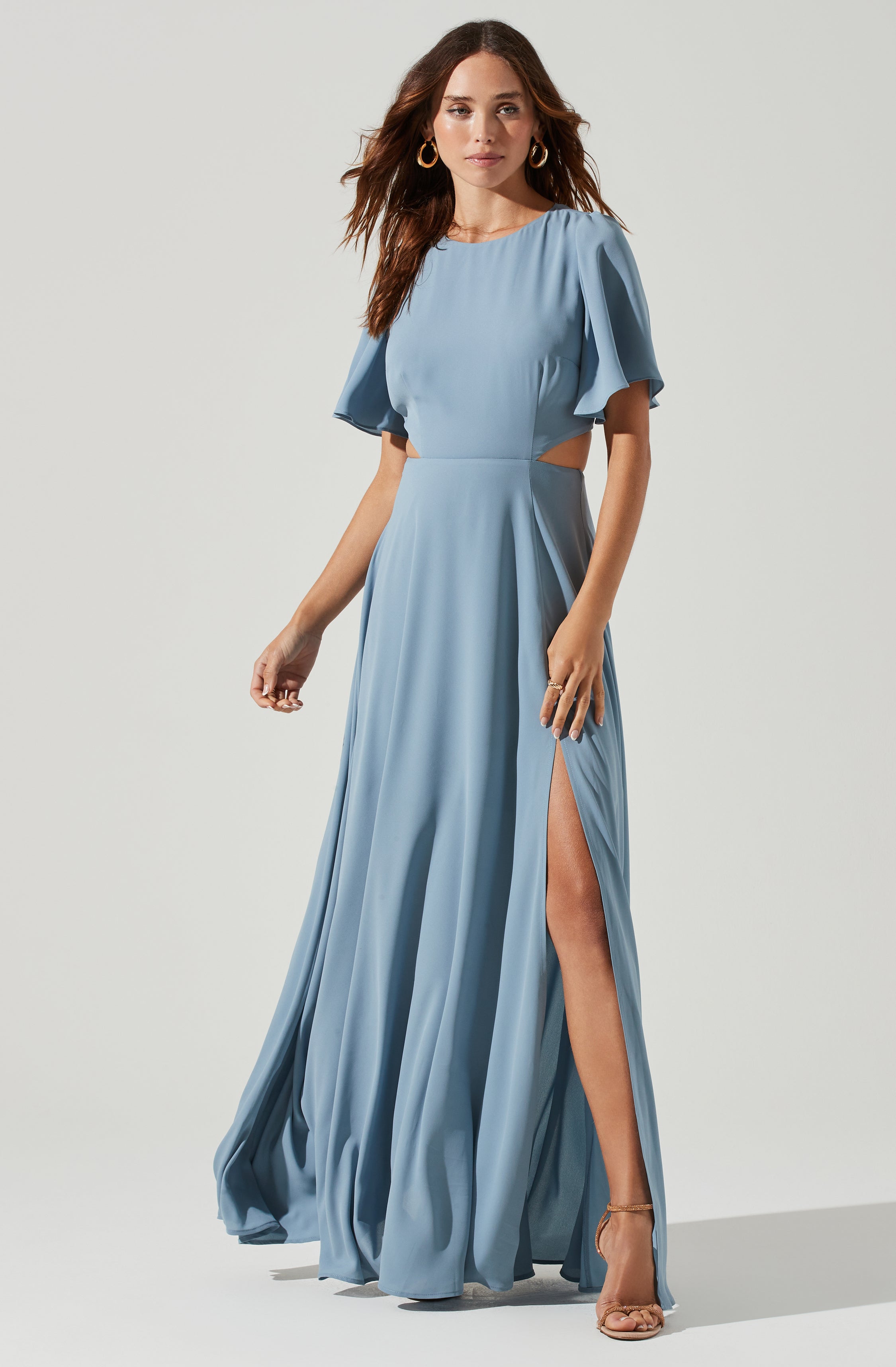 【BCBG MAXAZRIA】FlutterSleeve Cutout Embroidered Maxi Dress BCBGMAXAZRIA Lyndsy Flutter Sleeve Cutout Embroidered Maxi