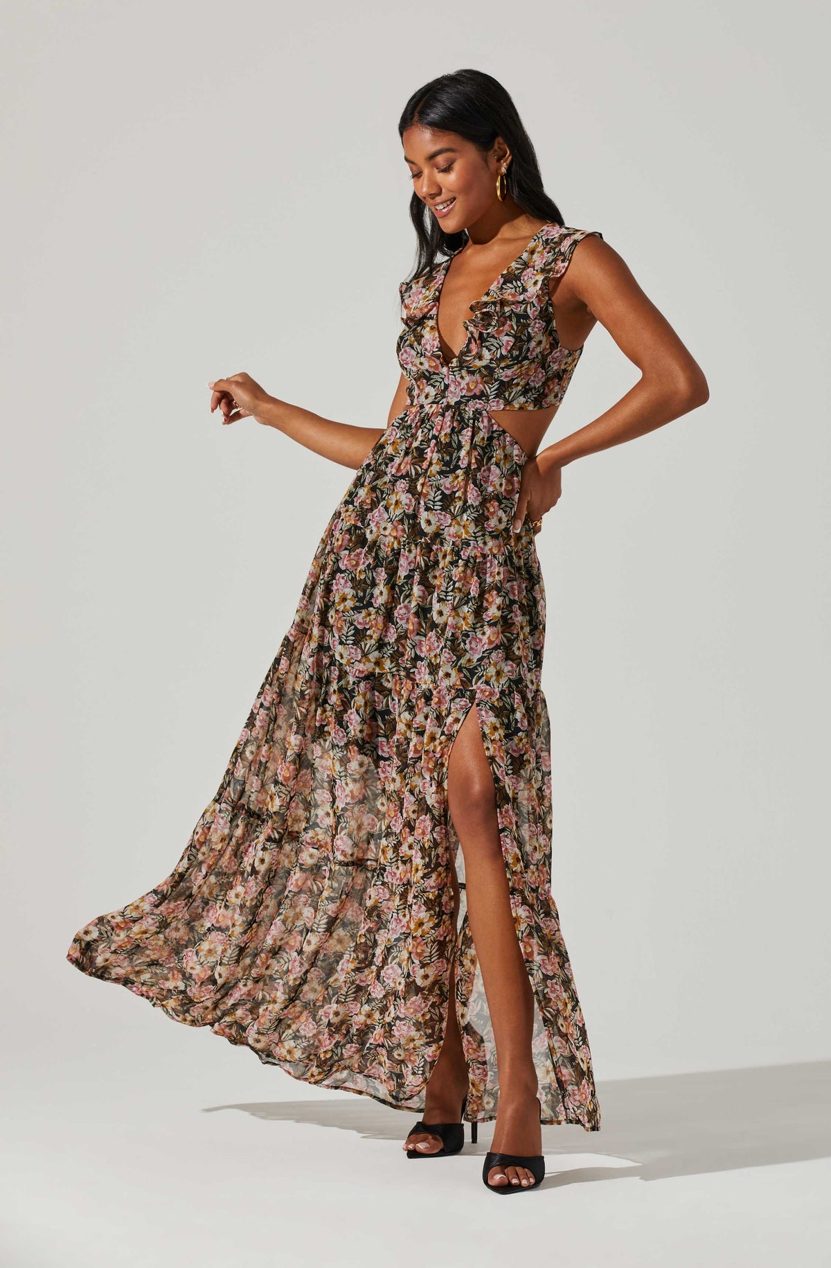 Floral Ruffle Cutout Maxi Dress – ASTR The Label