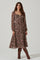 Floral V Front Long Sleeve Midi Dress