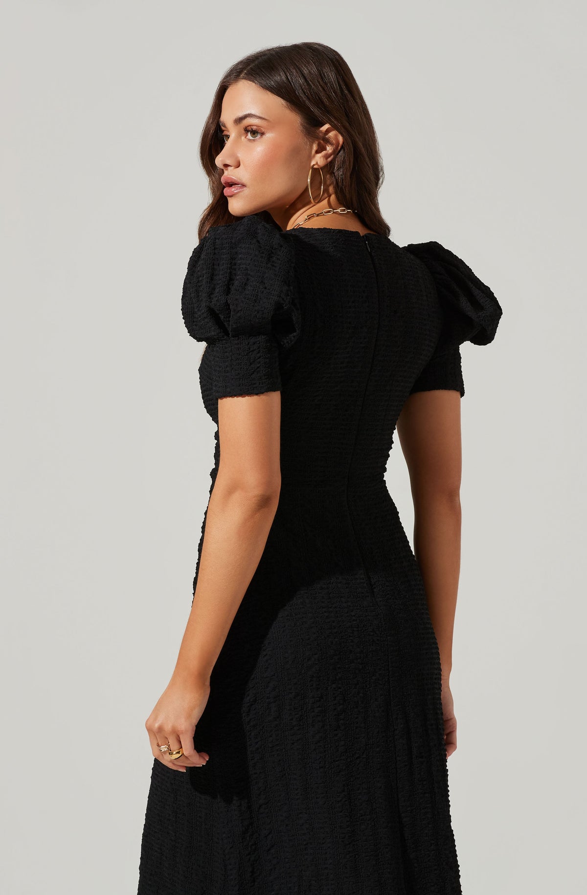 V Sleeve Dress Midi Front The Puff Label – ASTR