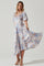 Satin Floral Bubble Sleeve Wrap Midi Dress