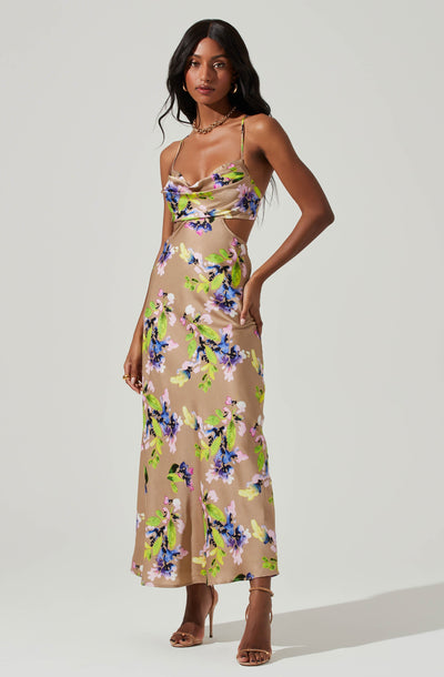 Colette Floral Satin Cutout Midi Dress